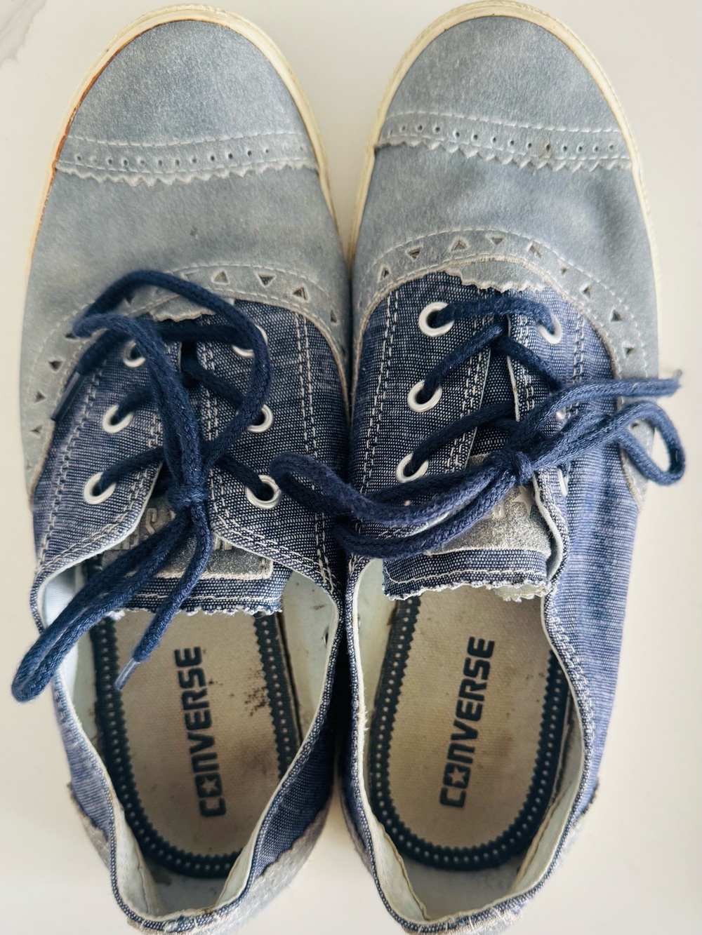 Converse All Stars Dainty Brogue ox blue denim suede scalloped grunge preppy 9